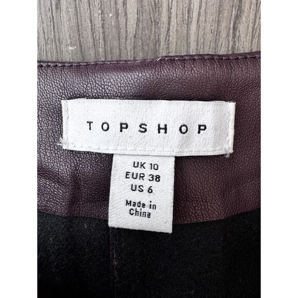 Topshop Vegan Leather Flared Pants Burgundy Size 6 - Picture 6 of 8